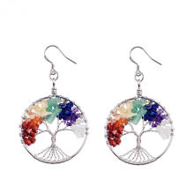 Tumbled Gemstone Tree of Life Dangle Earrings